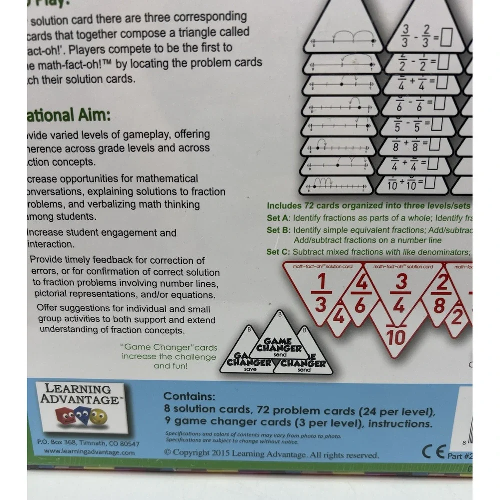 Learning Advantage Math Fact Oh Fractions Educational Card Game Age 8+ New